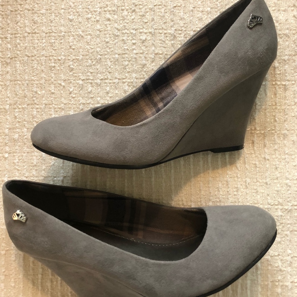 Suede Grey Wedge Heels